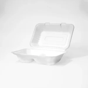 ECO Bagasse Rect 2 Comp. Container with Hinged Lid