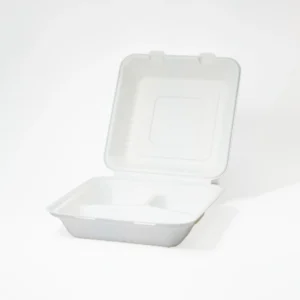 ECO Bagasse Square 3 Comp. Container with Hinged Lid