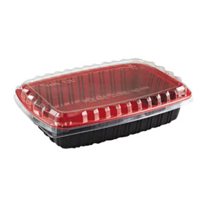 Black & Red Rect. Microwavable Cont. + Clear Lids