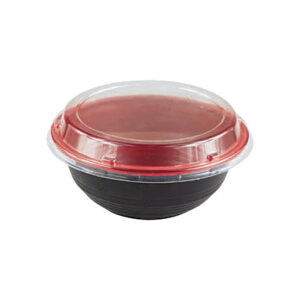 Black & Red Round Microwavable Cont. + Clear Lids