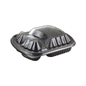Black Microwavable Rect. Cont. 3 Comp + Clear Lid