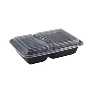 Black Microwavable Rect. Cont. 2 Comp + M/W Lid