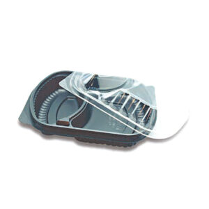 Black Microwavable Rect. Cont. 2 Comp + Clear Lid