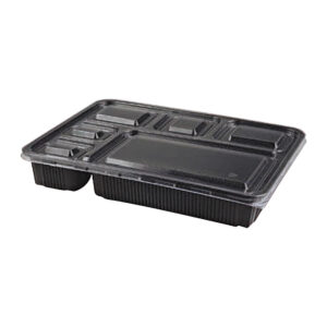 Black Microwavable Rect. Cont. 6 Comp + Clear Lid